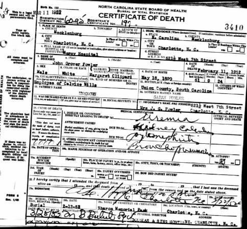 john grover death cert