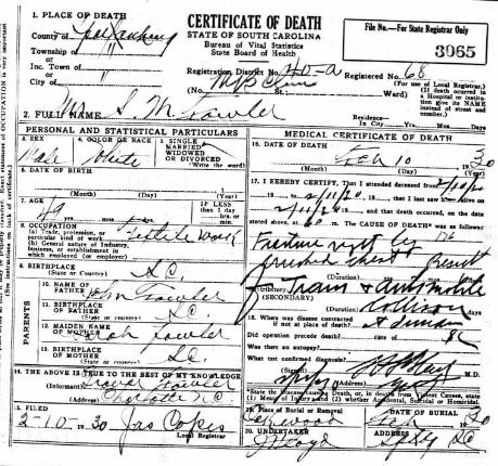 steady fowler death cert